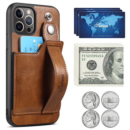 For iPhone 14ProMax Mobile Phone Case Apple iPhone 14Pro Plug-In Card Leather Case Wrist With Back Cover Type Protective Case